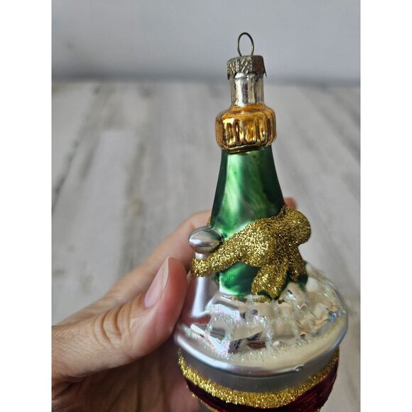 Glass champagne bottle bucket ornament glitter gold Xmas New Year's tree - Picture 3 of 9